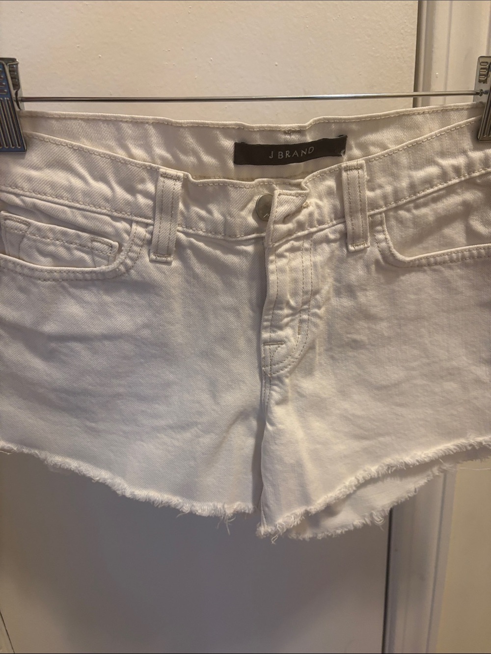 J Brand White Frayed Denim Cutoff Shorts